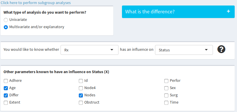 Screenshot of the "variable selection" step