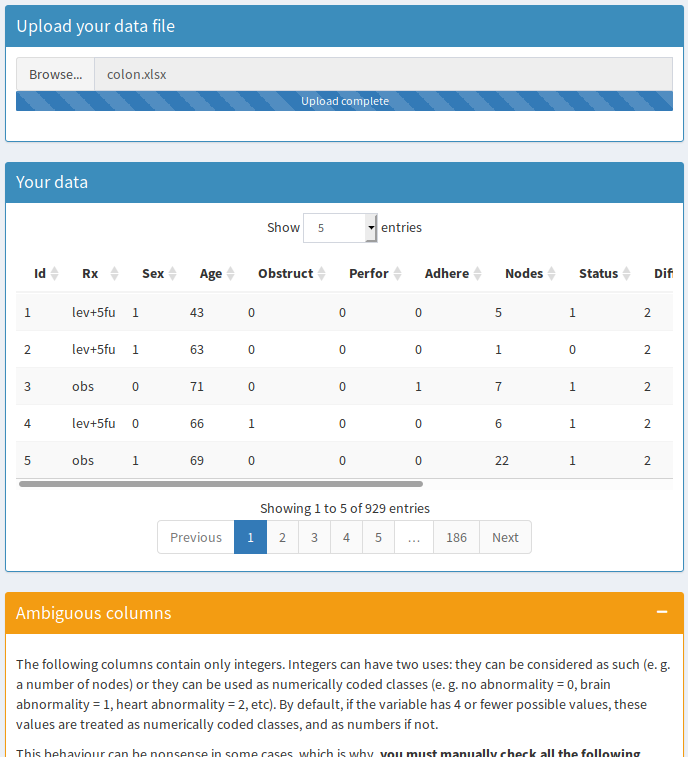 Screenshot of the "data upload" step